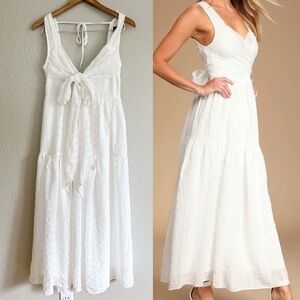 NWOT What a Trend White Tie-Back Tiered Midi Dress